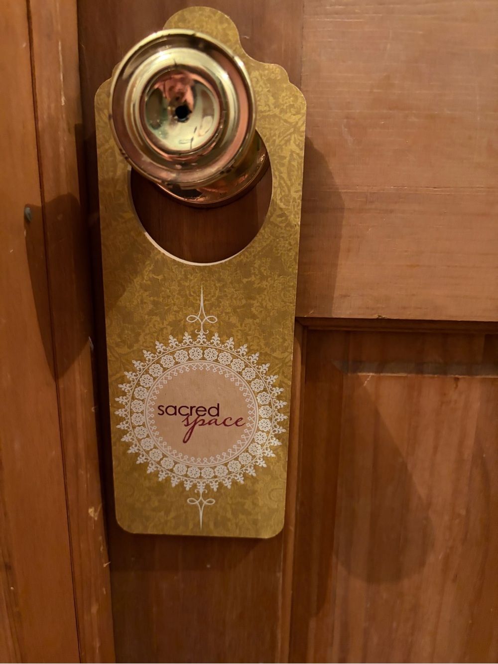 Vintage-Inspired Gold "Sacred Space" Wooden Doorknob Hanger Sign I Zen Vibe EUC
